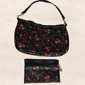 LeSportsac Pink Floral Wristlet and Pouch Set